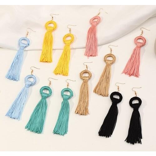 6 Colors Tassel Earrings Women Girls Fashion Jewelry Bohemian Drop Dangle Long Earrings Silk Fabric Ethnic Vintage Earrings