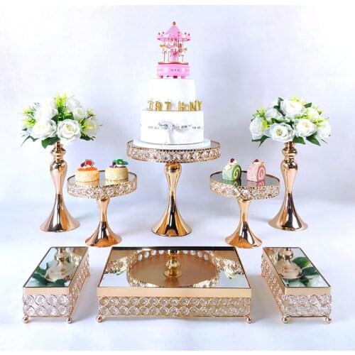 6pcs-13pcs Wedding Cake Stand Set Gold Mirror Metal Cupcake Beautiful Tray Dessert Display Decoration Tools