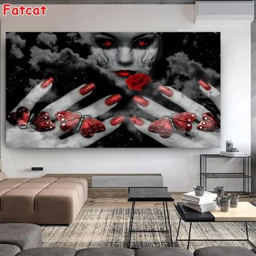 Diamond Embroidery Dark woman red rose butterfly DIY diamond painting Full Square/Round drill 5d diamond mazayka,3d PP2202