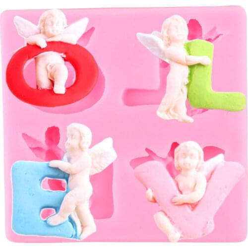 Angel Letters Silicone Mold Fondant Cake Decorating Tools Baby Birthday Cupcake Topper Molds Candy Clay Chocolate Gumpaste Mould