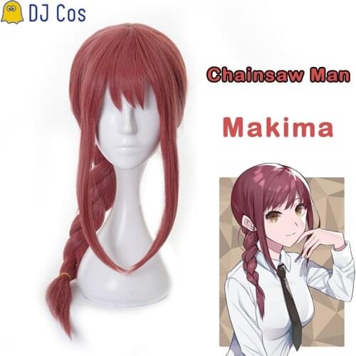 Chainsaw Man Makima Cosplay Braid Wig Anime Heat-resistant Fiber Hair + Wig Cap Halloween Party Role Play Girls Women