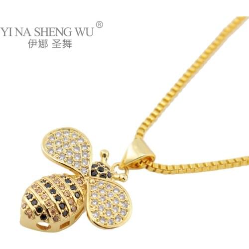Shiny Color Rhinestone Bee Pendant Necklace For Women Bling Chain Crystal Choker Necklaces Temperament Jewelry Accessories New