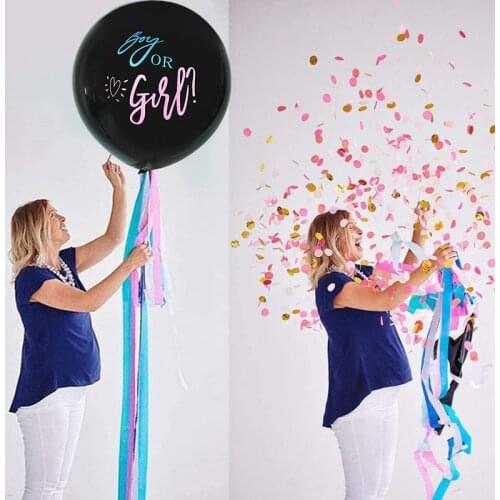 Black Boy Or Girl Gender Reveal Balloons 36inch Latex Balloon with Confetti for Baby Shower Birthday Party Decor Globos Supplies