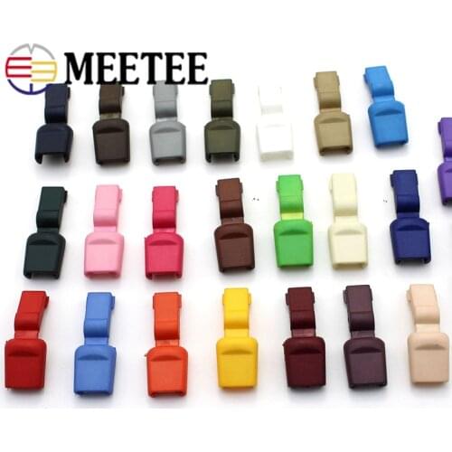 Meetee 25/50pcs 14X17mm Colored Plastic Spring Tail Clip Buckle Strap Adjustment Buckle Stopper Cord Lock DIY Sewing Accessories