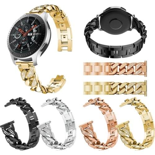 For Samsung Galaxy Watch band 46mm Single Row Denim Chain Jewelry Buckle Alloy Strap for Samsung Gear S3 22mm Bracelet Wristband