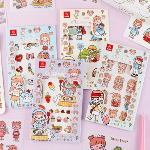 4 Sheets /Pack Golden Stamping Big Eyes Girls Daily Decorative Stickers Households Notebook Diary Decoration