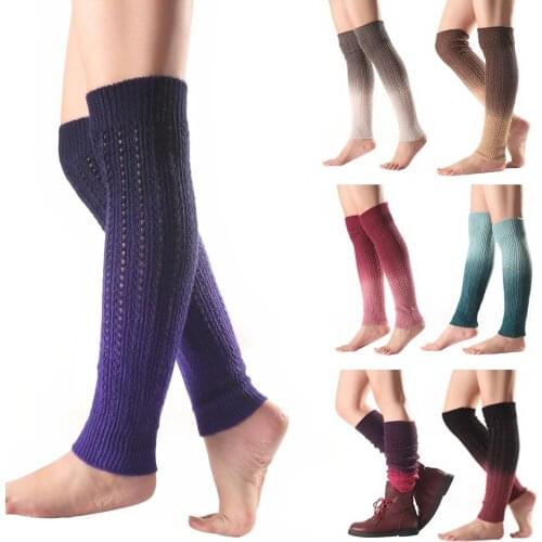 Gradient Knee High Women Boot Socks Winter Knitted Footless Leg Sleeve Warmer