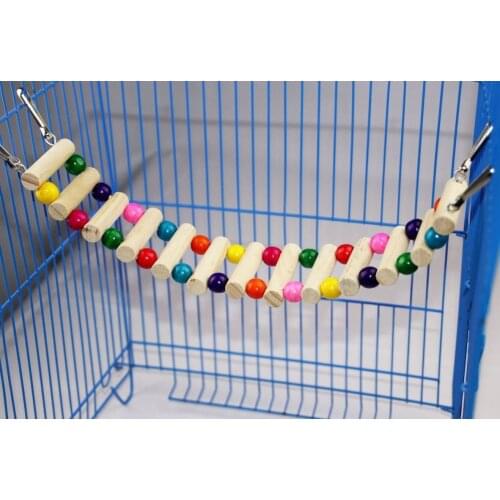 Natural Wooden Bird Toys Birds Pets Parrots Ladders Climbing Toy Hanging Bridge Colorful Balls with Natural Wood