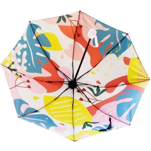 Creative Graffiti Three-fold Black Coating Umbrella Anti-UV Windproof Rainproof Womens Sunny Umbrella