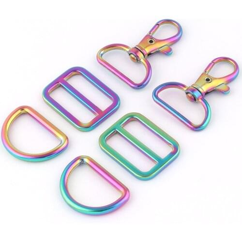 25mm Rainbow Metal Swivel Claw Clasp Dog Collar Hardware Adjuster Backpack Buckle Webbing Purse Hardware D Ring Belt Strap