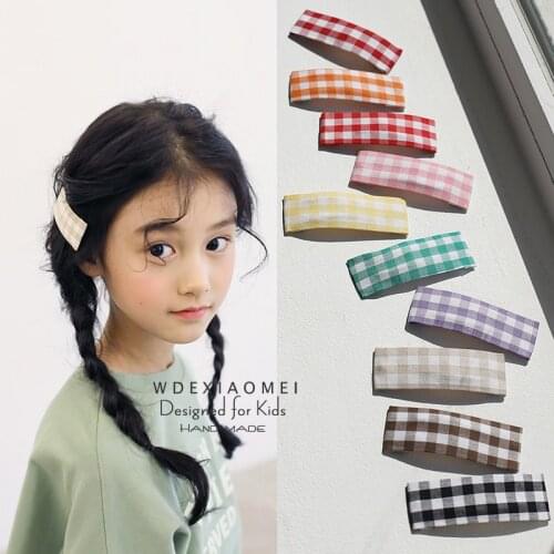 Cute Hair Clip Simple Multicolor Barrette Girls Woman Sweet Hairgrips Korea Printed Plaid Hairpins Fashion Kids Hair Accessories