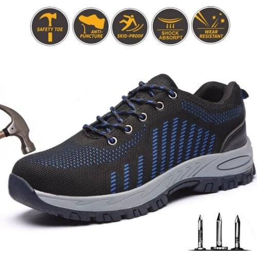 Mens Air Mesh Work Shoes Steel Toe Cap Breathable Safety Work Boots Men Anti-Smashing Nonslip Safety Shoes Male Industrial Shoes