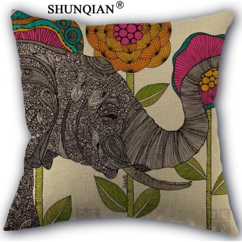 Elephant Art Pillowcase Cotton Linen Square Zippered Pillow Cover Unique Design Customize Your Picture 45x45cm one side