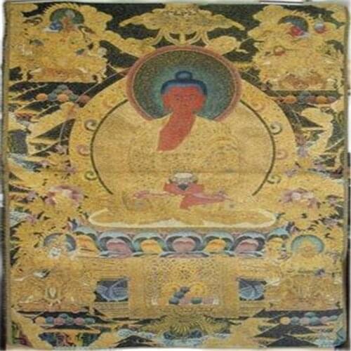 Nepal Thangka Gold Silk Brocade Painting Buddha Statue Shakyamuni Buddha
