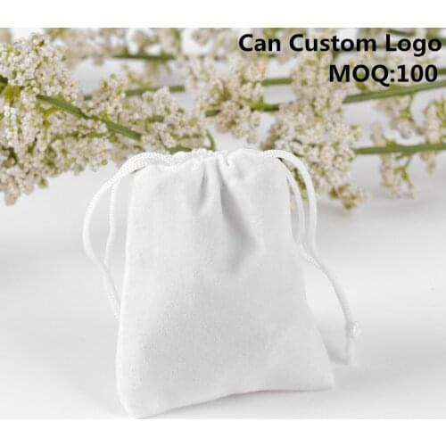 Custom Logo New Style 50pcs/lot 9x12cm White Velvet Bag Jewellery Pouches Mini Bags Packaging Fabric Gift Pouch Necklace Storage