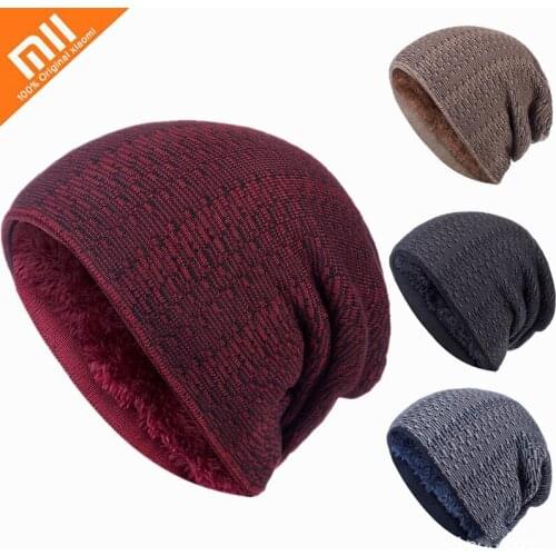 Xiaomi Solid Color Knit Beanie Hat Mens Winter Hats Boy Warm Plus Velvet Thicken Hedging Cap Skullies Wool Bone Male Casual Cap
