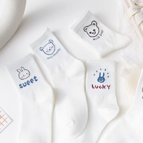 Autumn Cartoon Little Bear Printed Cotton Socks For Women Korean Harajuku kawaii Cute Rabbit Pattern Sock Femme Lucky Day носки