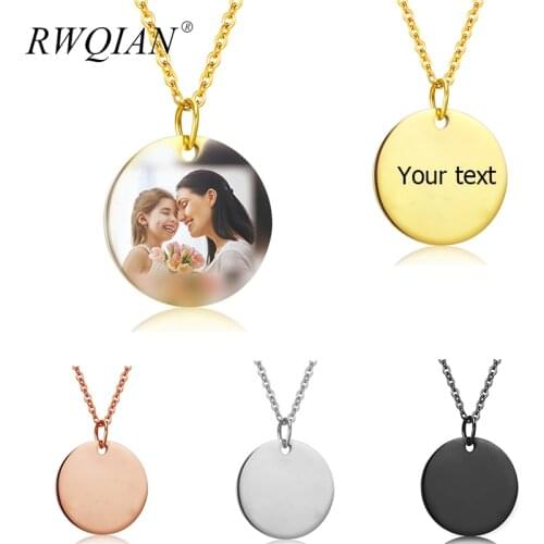 4 Color Personalized Photo Necklace Stainless Steel Pendant Customized Round Locket Engraving Name/ Date Women Men Photo Jewelry
