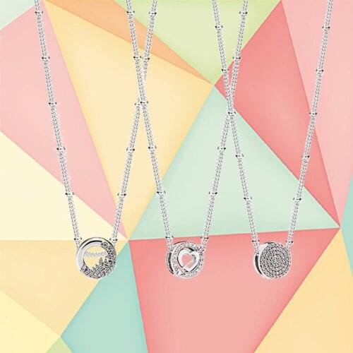 2021 New Fashion 100% S925 Silver Heart-shaped Clip Necklace Set Classic Charm Female Original Diy Creative Jewelry