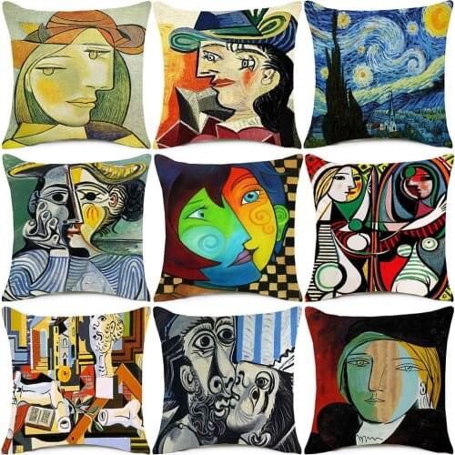 Pablo Picasso Famous Paintings Cushion Covers 20 Style The Starry Night Surrealism Abstract Art Cover Beige Linen Pillow Case