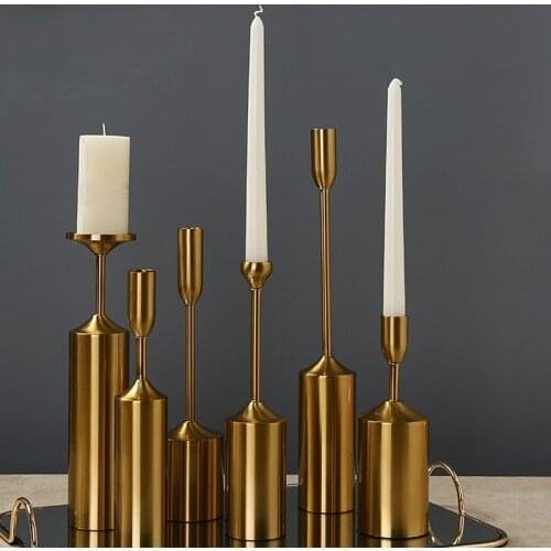 Simple Moments Metal Gold Plated Candle Holders High Quality Pillar Wedding Home Decoration Candlestick JU32421