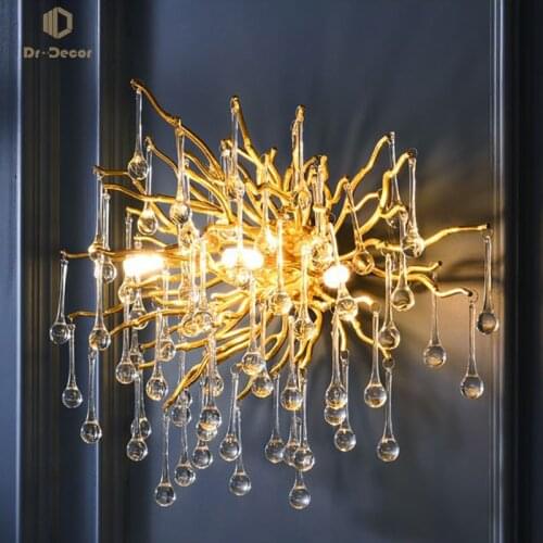 Nordic Luxury LED Crystal Wall Lamp Living Room Indoor Lighting Home Golden Wall Lights Bedside Art Sconces Decor Lights Fixture