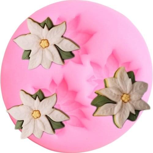 Poinsettia Flower Silicone Mold Cupcake Topper Fondant Molds Christmas Cake Decorating Tools Candy Clay Chocolate Gumpaste Mould