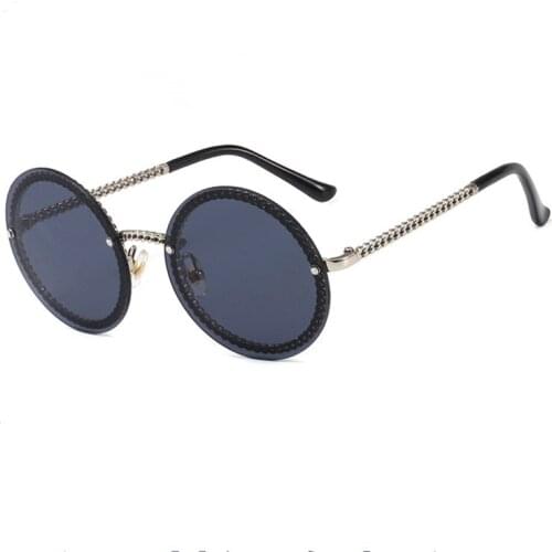 Pink Round Sunglasses Women Sexy Driving Ocean Blue Vintage Chain Decorative Sun Glasses Female Gold Frame Zonnebril Dames
