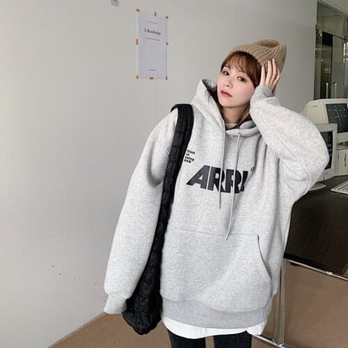 Hooded sweater spring and autumn leisure 2021 new top female design sense of minority long sleeve gray loose Pullover