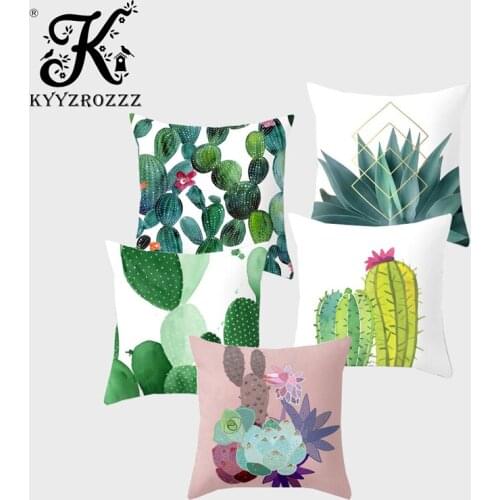 Tropical Plant Cactus Cushion Cover Polyester Green Leaf Printing Home Bedroom Decoration Car Sofa Pillow Covers 45 * 45