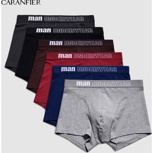 CARANFIER 6pcs Men Stretch Cotton Long Section Boxer Middle Waist Large Size Mens Underwear Breathable Male Brand Boxers M-XXXL