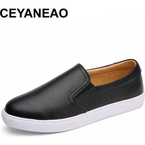 CEYANEAO New Spring Autumn Womens Shoes Loafers Genuine Leather Flats Shoes Female Casual Flat Woman Leather Black Footware