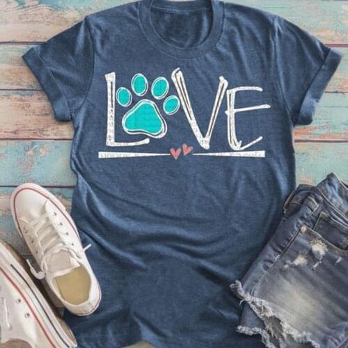 Umeko LOVE Letter Dog Paw Print Round Neck T Shirt for Women New Summer Tops Harajuku Graphic Cute Loose Plus Size Tee Shirt Y2k