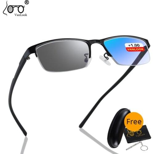 Vanlook Photochromic Reading Glasses Sunglasses Diopter Women Men Metal TR90 Frame Thin Optical Spectacle +0.75+4.50+5.50+6.00