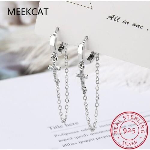 925 Sterling Silver New Womens Fashion Jewelry High Quality Crystal Zircon Cross Exaggerated Long Tassel Earrings