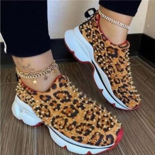 Koovan Womens Sneakers 2020 New Riveting Casual Shoes Popular Large Size Womens Shoes Leopard Foot Flat Shoes Girls