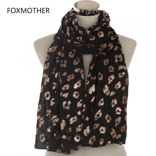 FOXMOTHER New Ladies Fashionable Navy Pink Metallic Foil Rose Gold Leopard Long Scarf Evening Wrap Shawl Women Gifts