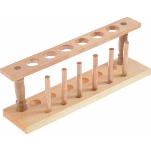 1Pc Wooden Lab Test Tube Storage Holder Bracket Rack 6 Holes With Stand Sticks
