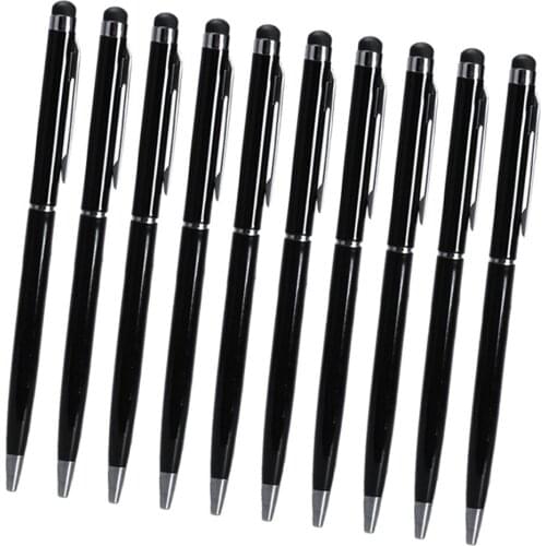10x 2 in1 Capacitive Stylus Pen/ Ballpoint Touchscreen Hand Writing Pen Black