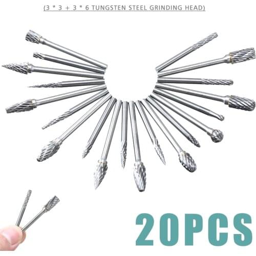 20pcs 3*3mm 3*6mm Tungsten Carbide Milling Cutter CNC Metal Drawing Rotary Tool Burr Engraving Abrasive Tools Metalworking