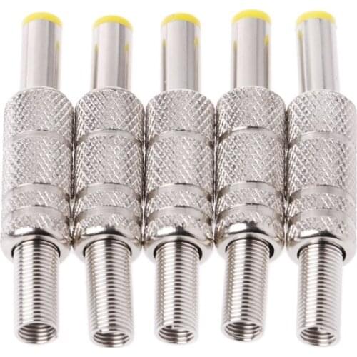 5 Pcs Metal 5.5x2.1mm DC Power Male Plug Jack Adapter Connector with Yellow Head