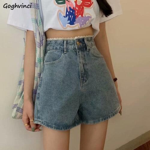 Designer Shorts Women Lace Solid Hipster Slender Blue Denim Retro Sweet Girls Zipper Fly Japanese Style All-match Students Chic