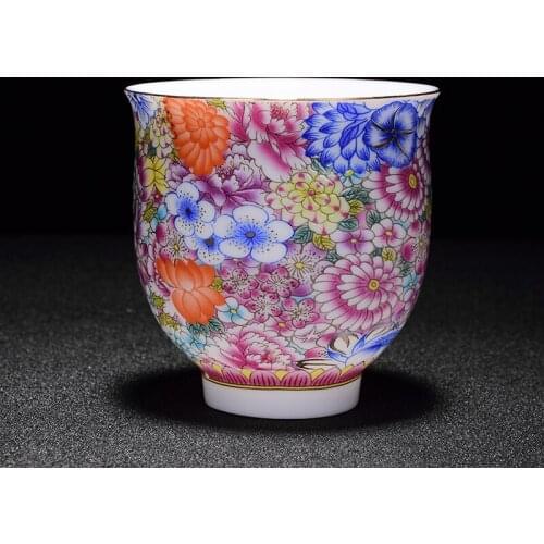 55ml Enamels Tea Cup Ceramic Porcelain Flower Cups Master Puer Teacup Creative Water Cup Tea Bowl Kung Fu Teaware Drinkware Gift