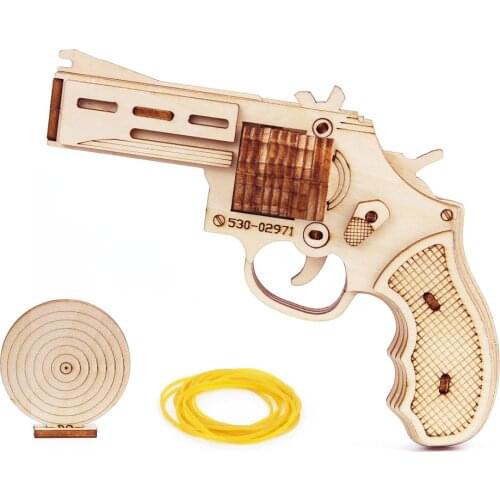 Toy Revolver Rubber Band Gun Wooden Model Kit 3D Puzzle For Boy Teen Shooting Creative Block Self Assembly Birthday Gifts