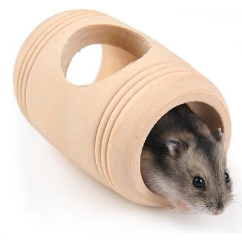 Pet Toy 1 Pack Hamster House Wooden Barrel - Three Hole Design - Natural Wooden Hamster Toys - Rest and Play Chew Toy
