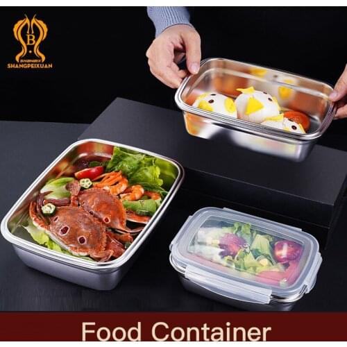 SHANGPEIXUAN Stainless Steel Lunch Box 550ml/850ml/1500ml Lunchbox Rectangle Food Container Salad Bowl Dishware Plates for Food