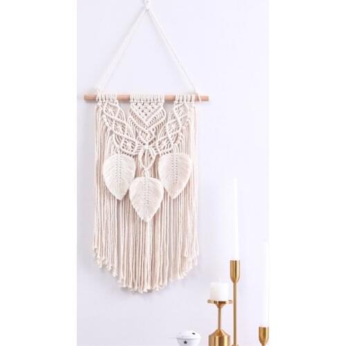 Macrame Bohemian Wall Hanging Tapestry Leaves Tassel Hand Woven Tapestries for Bedroom Boho Decor