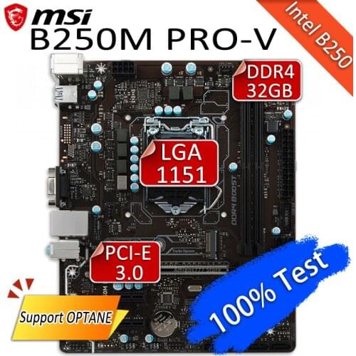 LGA 1151 MSI B250M PRO-V Motherboard Core i7/i5/i3 DDR4 PCI-E 3.0 USB3.1 M.2 SSD SATA3.0 Intel B250 Placa-mãe 1151 Micro ATX
