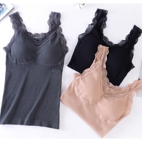 Lace Cotton Vest Top Women Lingerie Pad Sleeveless Straps Summer Print Tube Tank Tops One-piece Female Camisoles Underwear