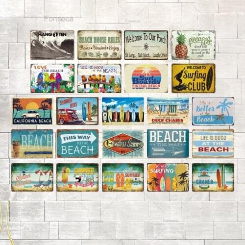 Beach Tin Sign Plaque Metal Vintage Summer Metal Wall Sign Beach Decor For Beach Bar Beach House Seaside Decorative Plate